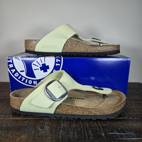 NEW Birkenstock Gizeh Big Buckle Womens Size 7 EU 38 Regular Sandals Faded Lime - Picture 1 of 12